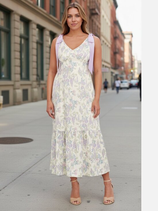 Bridgerton Dresses & Skirts - NWT Bridgerton Bow Strap Slip Maxi Dress Blue purple Floral Cottagecore Large